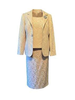 3-Piece Floral Brocade Skirt Suit